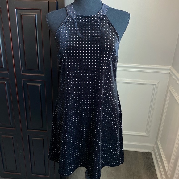 Candie’s Black Velvet Multi Color Glitter Dots Halter Mini Dress Size Small NWT - Picture 1 of 10